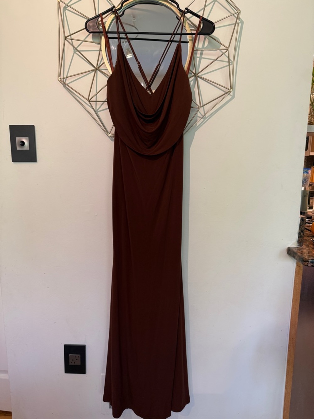 Elegant Brown Draped Cowl Neck Maxi Dress